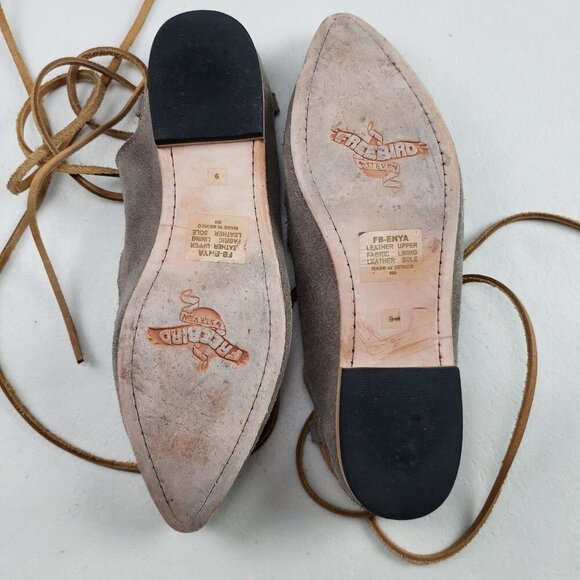 Freebird Enya Lace Up Flat Women 9 Beige Leather Boho Ankle Tie Pointed Toe Shoe - Picture 14 of 15